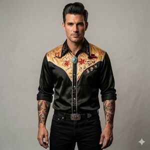 Vintage Johnny West Satin Western Rodeo Shirt - Medium 🇨🇦